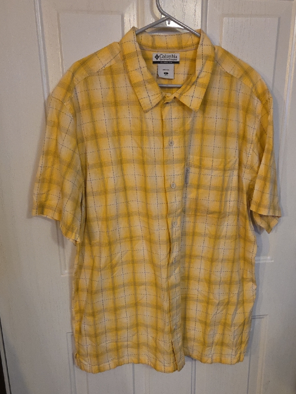 Columbia Men's Yellow Plaid Short-Sleeve Shirt Size XL